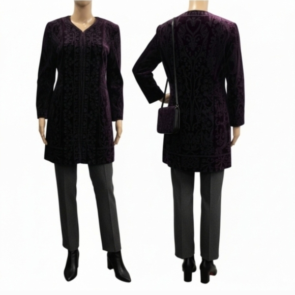 Elie Tahari Purple Velvet Embroidered Clasp-Up Jacket Size S - Picture 2 of 10